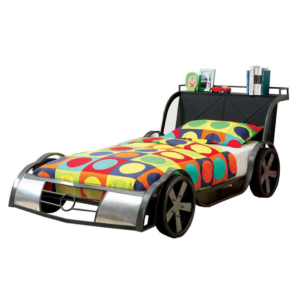 GT Racer Metal Twin size bed, Silver and Black - FOA-CM7946-BED