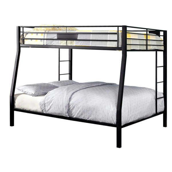 Industrial Style Twin/Queen Metal Bunk bed, Black - FOA-CM-BK939TQ-BED
