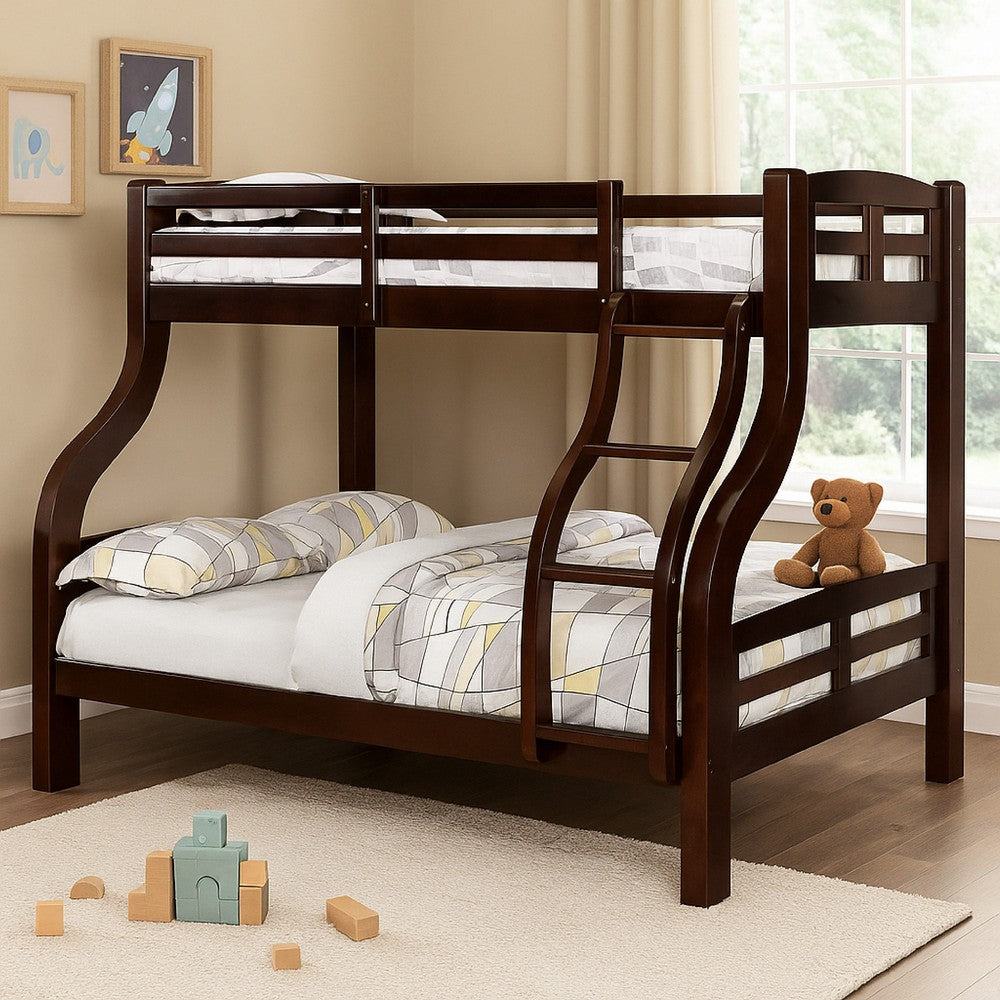 Curved Wood Design Twin/full Bunk Bed, Brown