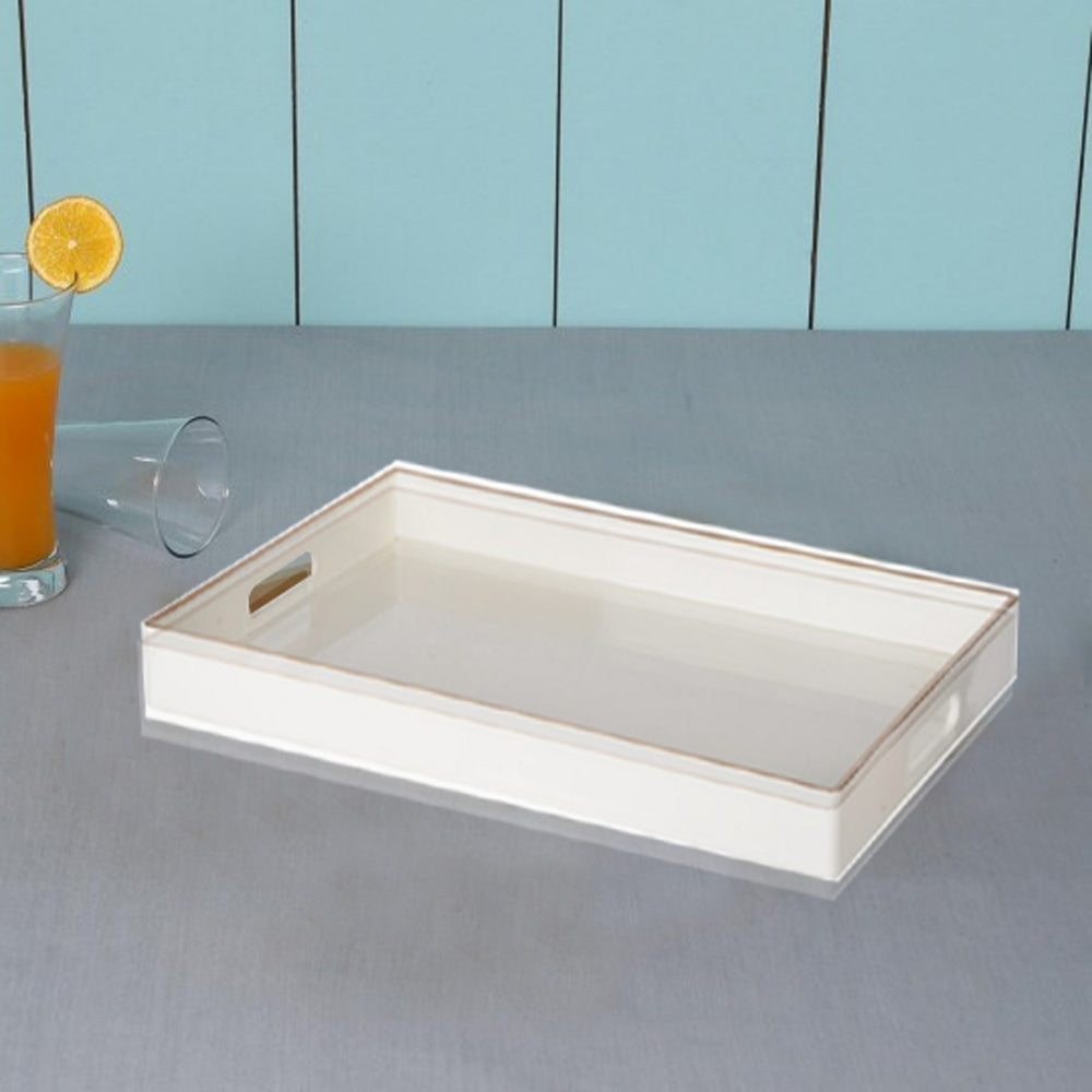 BM145590 Mimosa Rectangle Tray With Cutout Handles, White