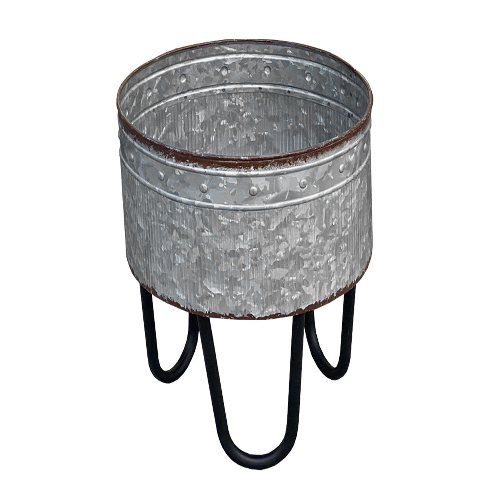 Galvanized Sheet Planter Tubs, Iron Powder Coated Hairpin Legs, Set of 3, Gray, Black - BM154147