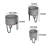 Galvanized Sheet Planter Tubs, Iron Powder Coated Hairpin Legs, Set of 3, Gray, Black - BM154147