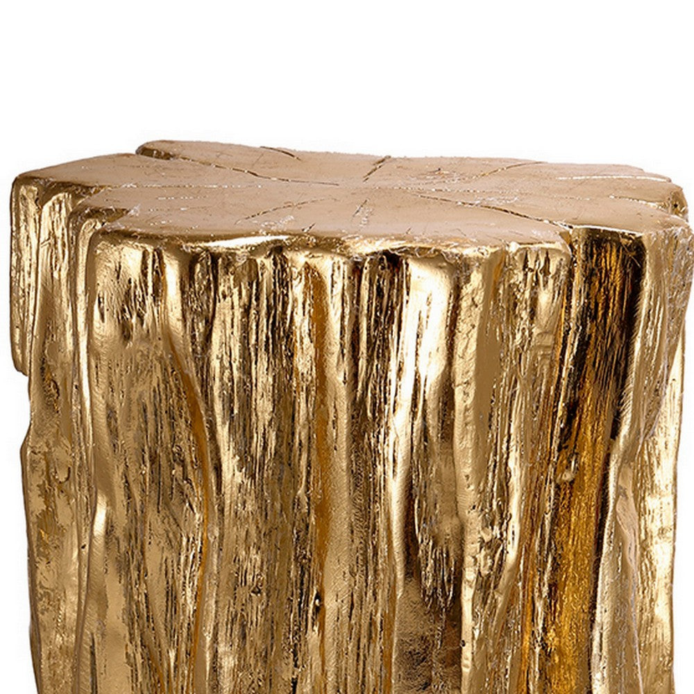 Nature Inspired Tree Trunk Metal Stool, Gold - BM154156