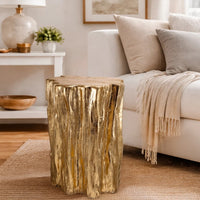 Nature Inspired Tree Trunk Metal Stool, Gold - BM154156