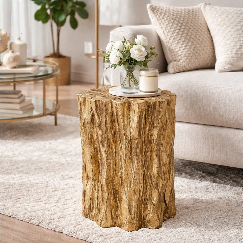 Nature Inspired Tree Trunk Metal Stool, Gold - BM154156