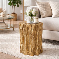 Nature Inspired Tree Trunk Metal Stool, Gold - BM154156