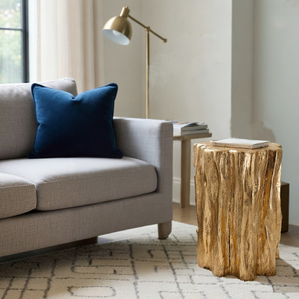 Nature Inspired Tree Trunk Metal Stool, Gold - BM154156