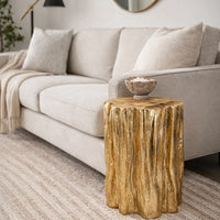 Nature Inspired Tree Trunk Metal Stool, Gold - BM154156