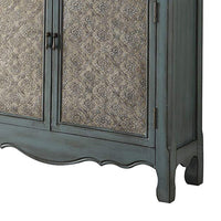 2 Door Cabinet Wooden Console Table with Scalloped Apron, Distressed Blue - BM154262