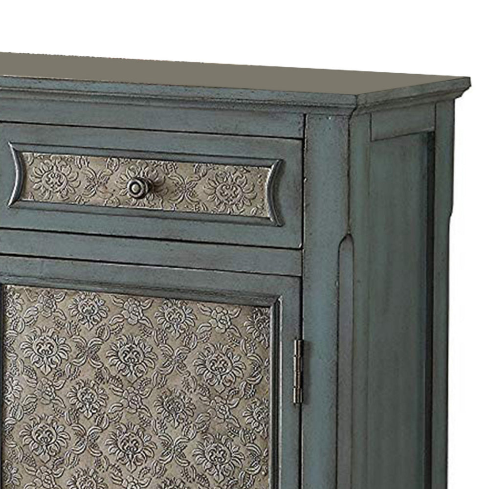 2 Door Cabinet Wooden Console Table with Scalloped Apron, Distressed Blue - BM154262