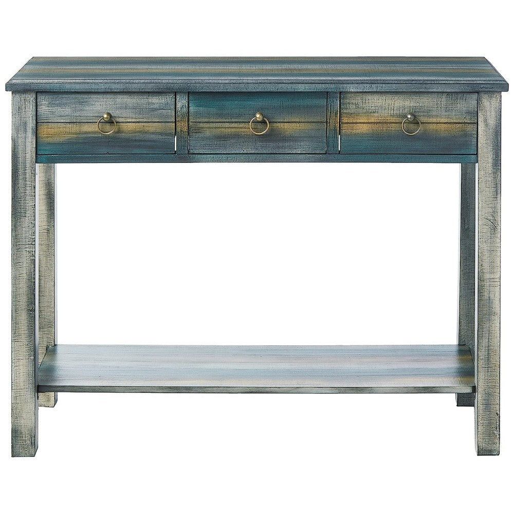 Glancio Beautiful Console Table, Antique Oak & Teal Blue - BM154268