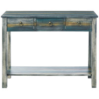 Glancio Beautiful Console Table, Antique Oak & Teal Blue - BM154268