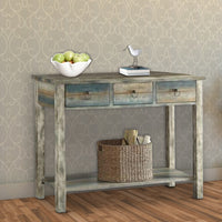 Glancio Beautiful Console Table, Antique Oak & Teal Blue - BM154268