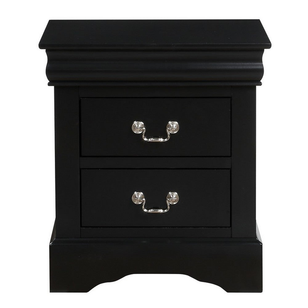 Traditional 2 Drawers wood Nightstand By Louis Philippe III, Black - AMF-19503