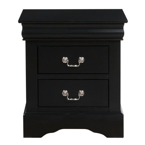 Traditional 2 Drawers wood Nightstand By Louis Philippe III, Black - AMF-19503