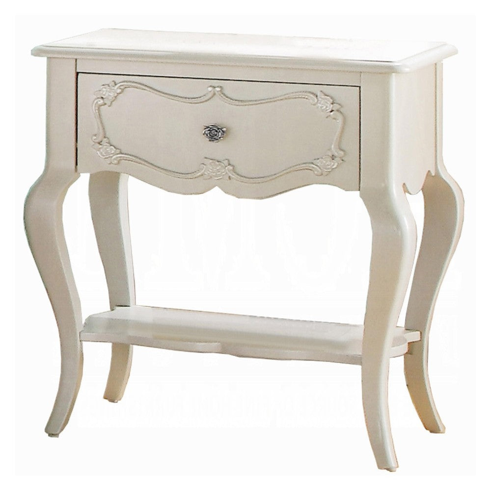 Wooden Nightstand with 1 Drawer and Open Bottom Shelf, White - BM154529