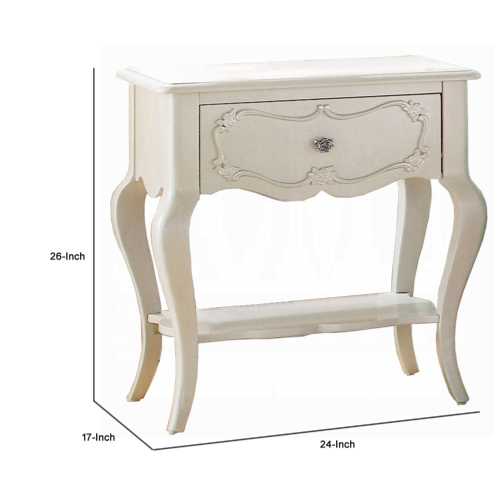 Wooden Nightstand with 1 Drawer and Open Bottom Shelf, White - BM154529