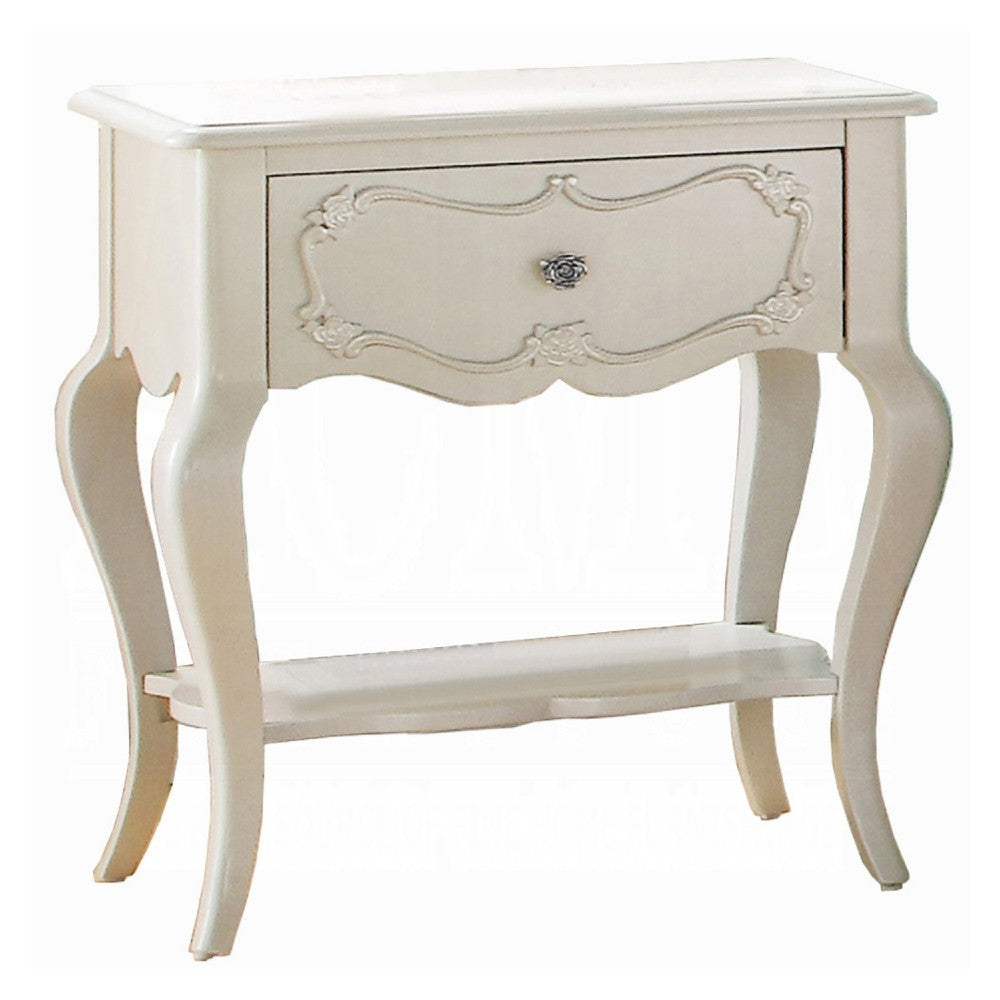 Wooden Nightstand with 1 Drawer and Open Bottom Shelf, White - BM154529