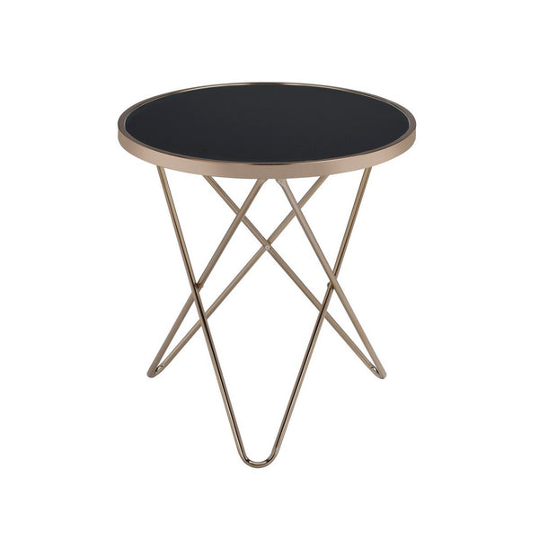 Valora End Table, Black Glass & Champagne - AMF-81832