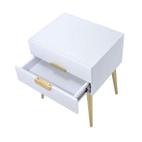 Denvor Square End Table with Drawers, White & Gold - AMF-84496