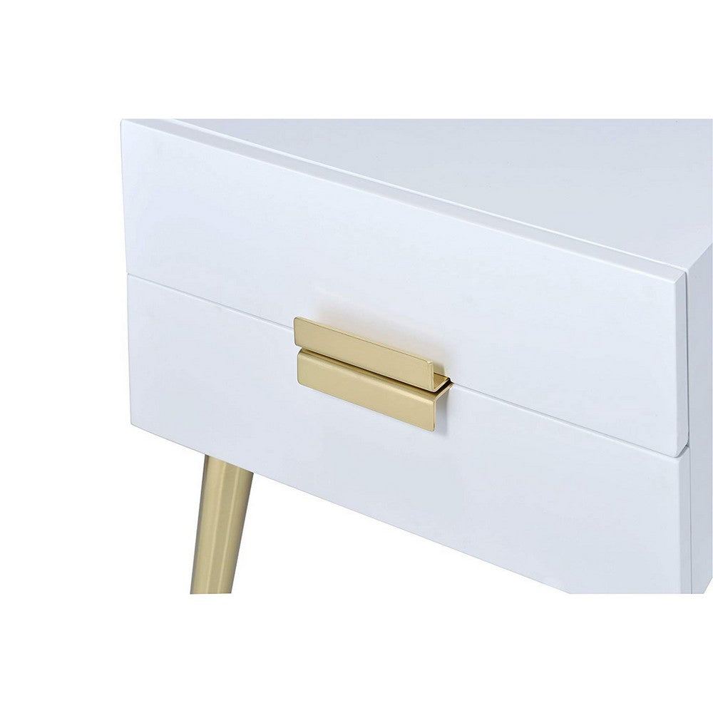 Denvor Square End Table with Drawers, White & Gold - AMF-84496