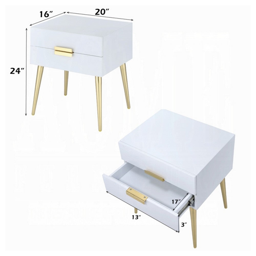 Denvor Square End Table with Drawers, White & Gold - AMF-84496