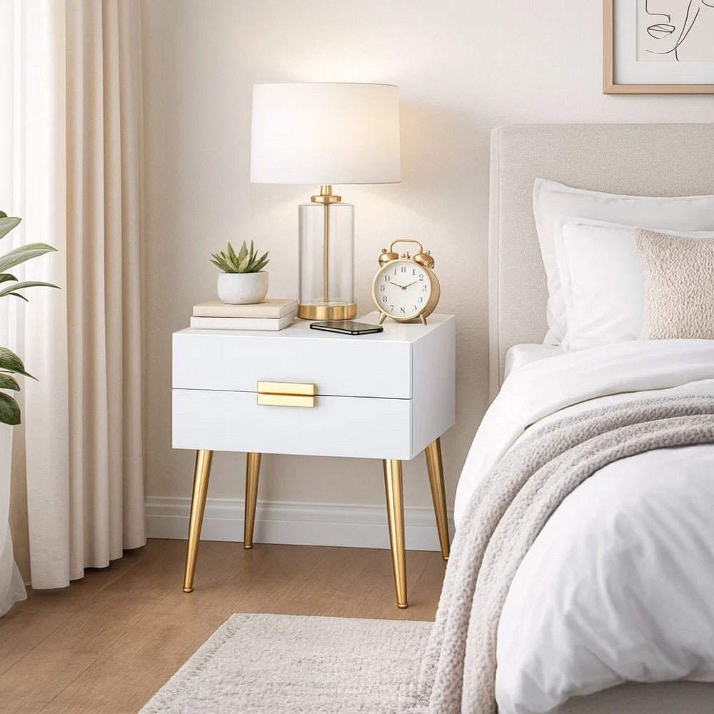 Denvor Square End Table with Drawers, White & Gold - AMF-84496