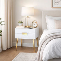 Denvor Square End Table with Drawers, White & Gold - AMF-84496