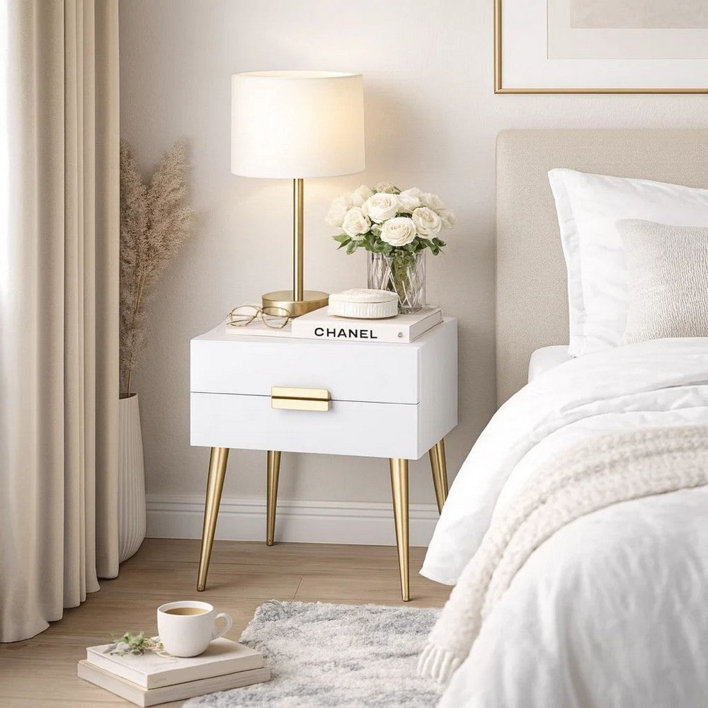 Denvor Square End Table with Drawers, White & Gold - AMF-84496