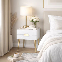 Denvor Square End Table with Drawers, White & Gold - AMF-84496