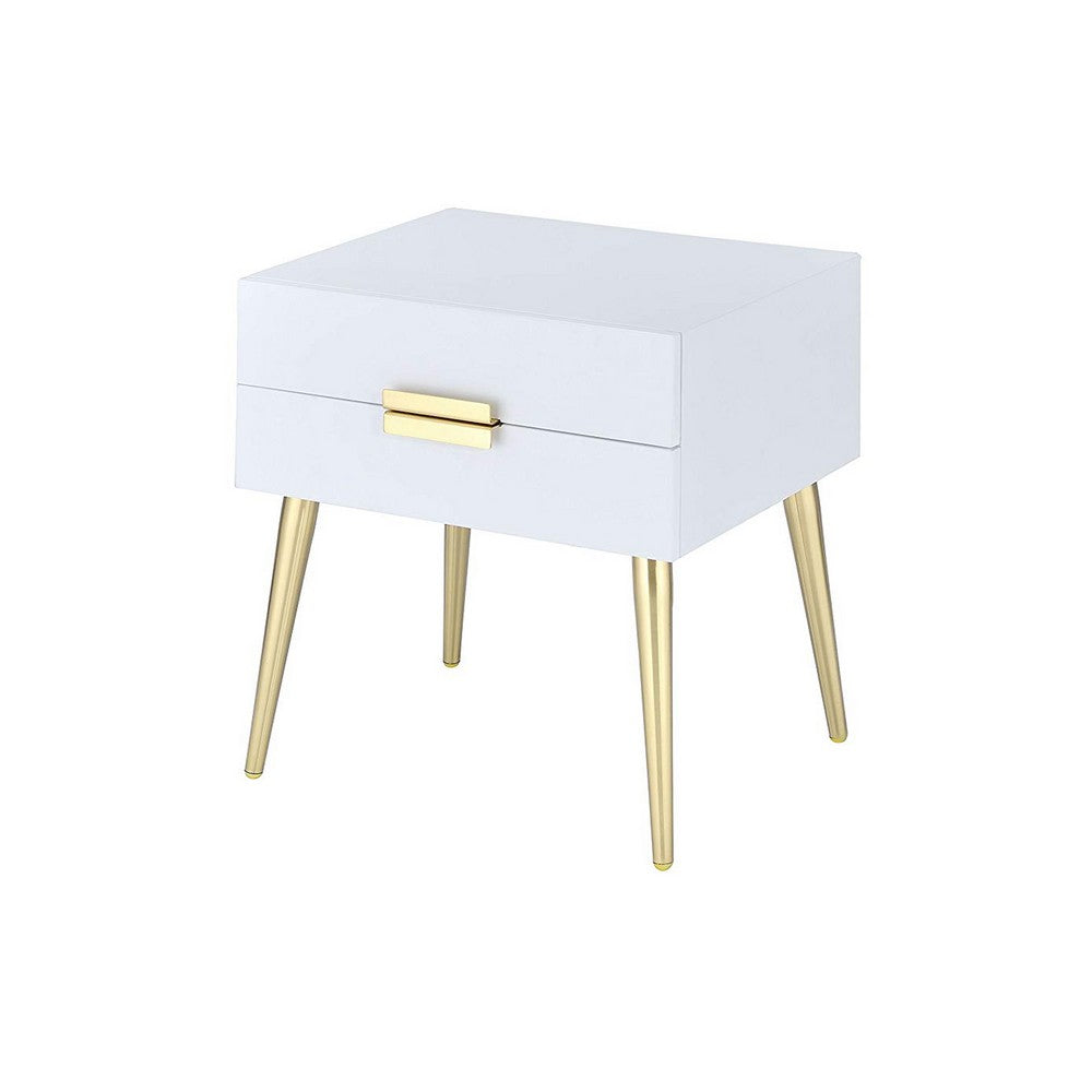 Denvor Square End Table with Drawers, White & Gold - AMF-84496