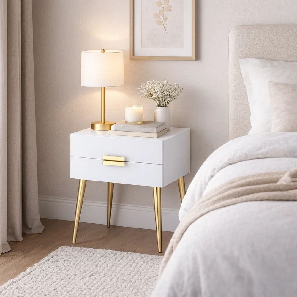 Denvor Square End Table with Drawers, White & Gold - AMF-84496
