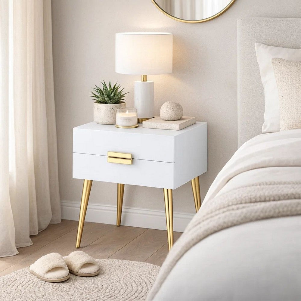 Denvor Square End Table with Drawers, White & Gold - AMF-84496