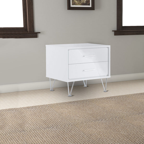 Contemporary 2 Drawers Wood Nightstand, White -BM154628