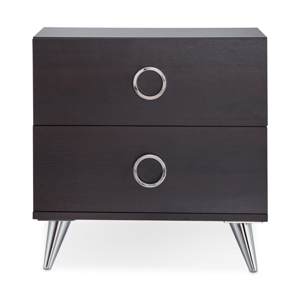 Rectangular Wood & Metal Nightstand By Elms, Brown & Chrome - AMF-97336