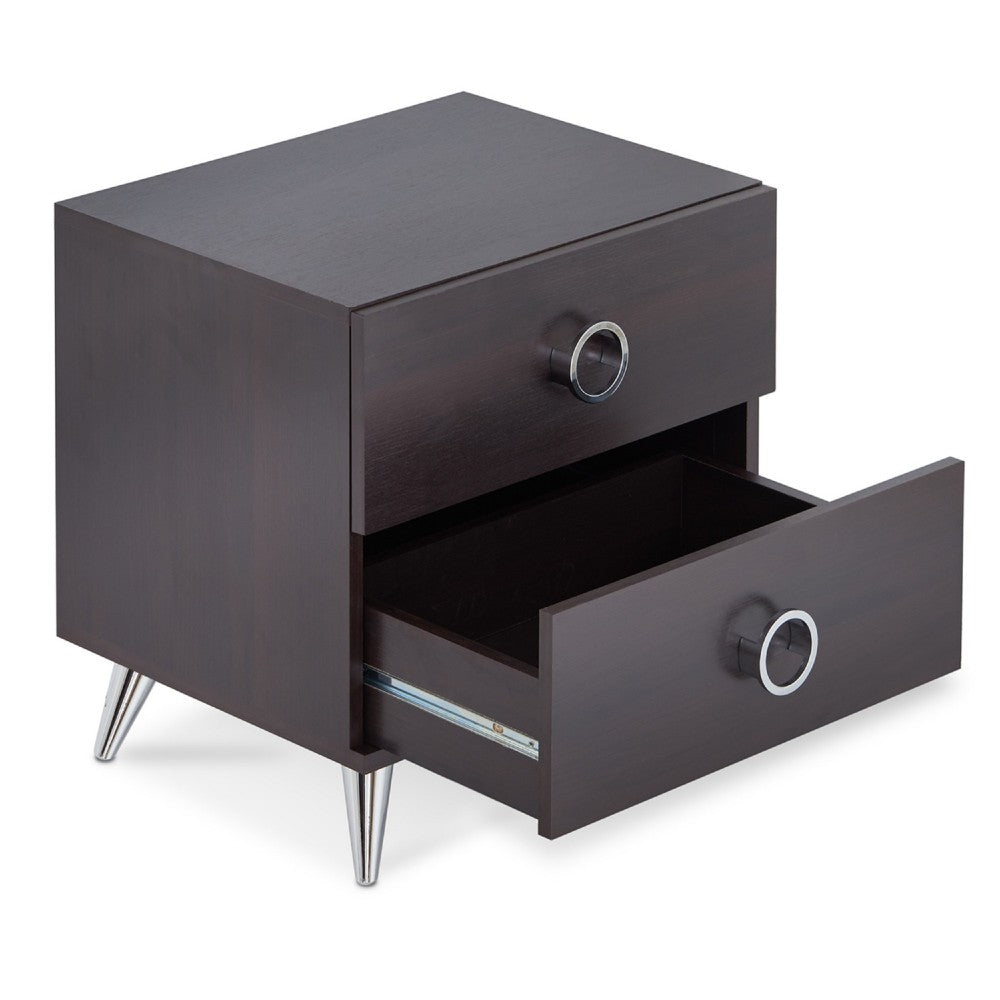 Rectangular Wood & Metal Nightstand By Elms, Brown & Chrome - AMF-97336