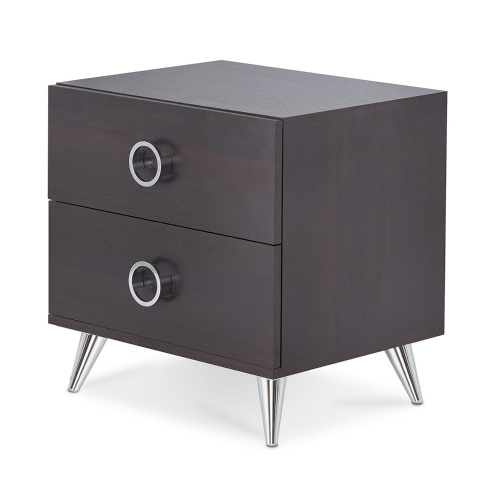 Rectangular Wood & Metal Nightstand By Elms, Brown & Chrome - AMF-97336