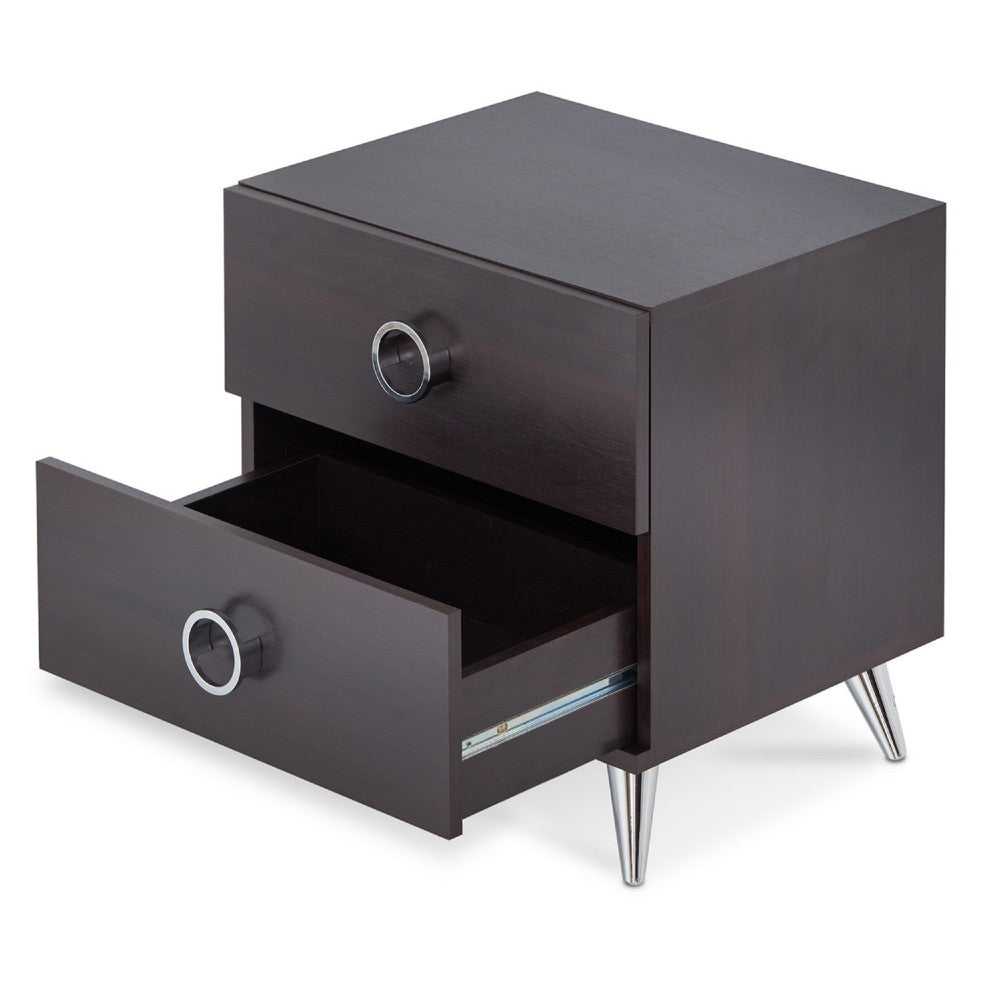 Rectangular Wood & Metal Nightstand By Elms, Brown & Chrome - AMF-97336