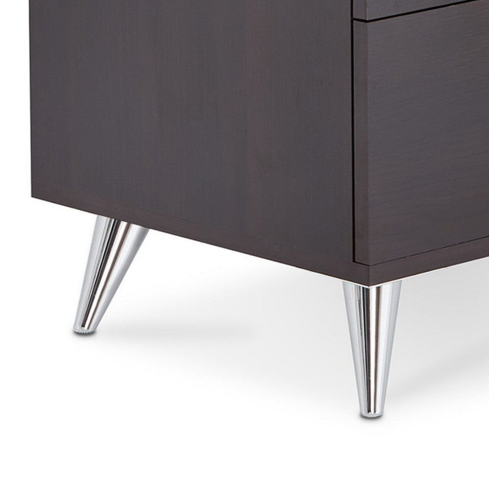 Rectangular Wood & Metal Nightstand By Elms, Brown & Chrome - AMF-97336