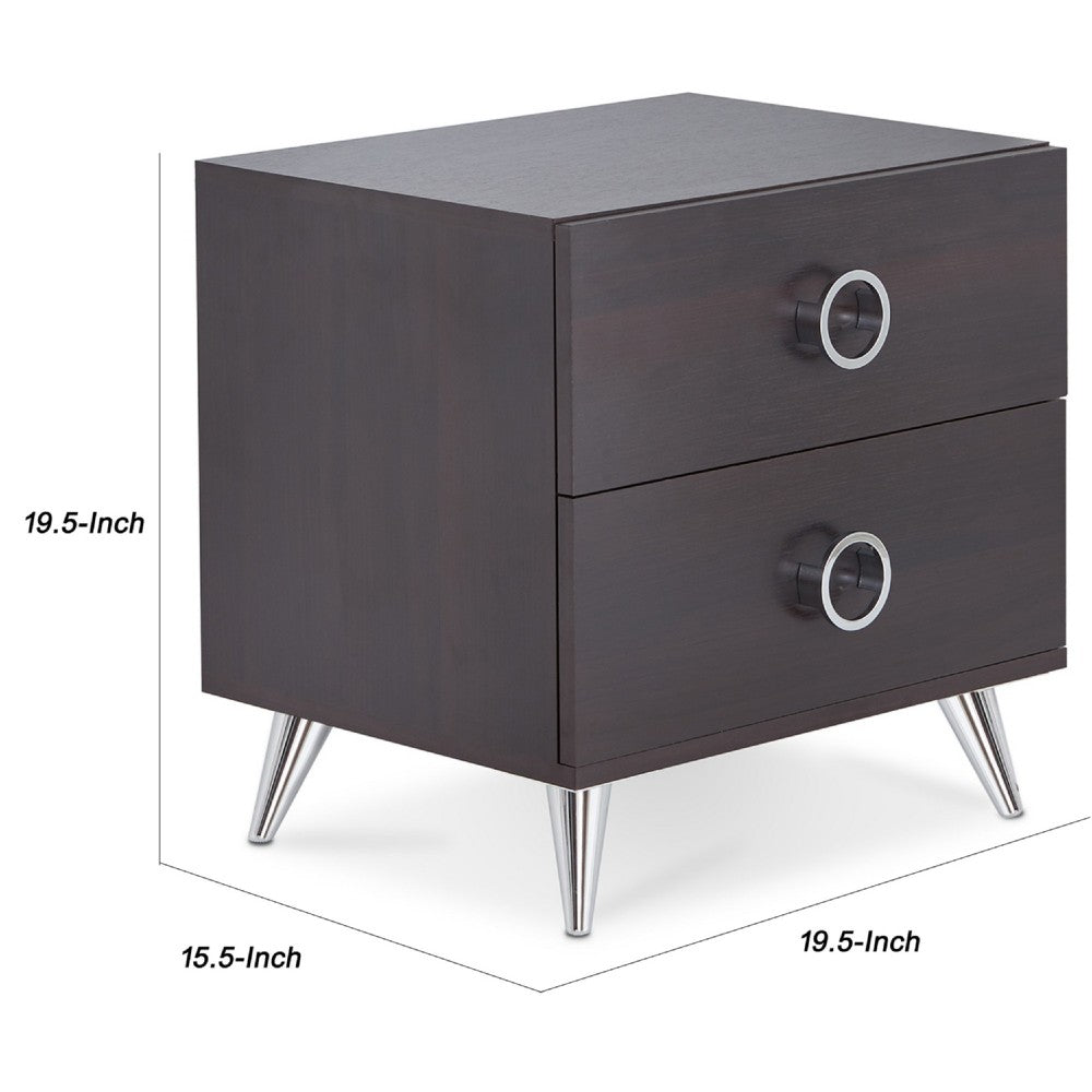 Rectangular Wood & Metal Nightstand By Elms, Brown & Chrome - AMF-97336