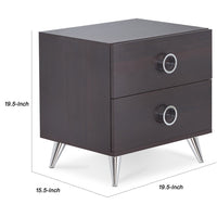Rectangular Wood & Metal Nightstand By Elms, Brown & Chrome - AMF-97336