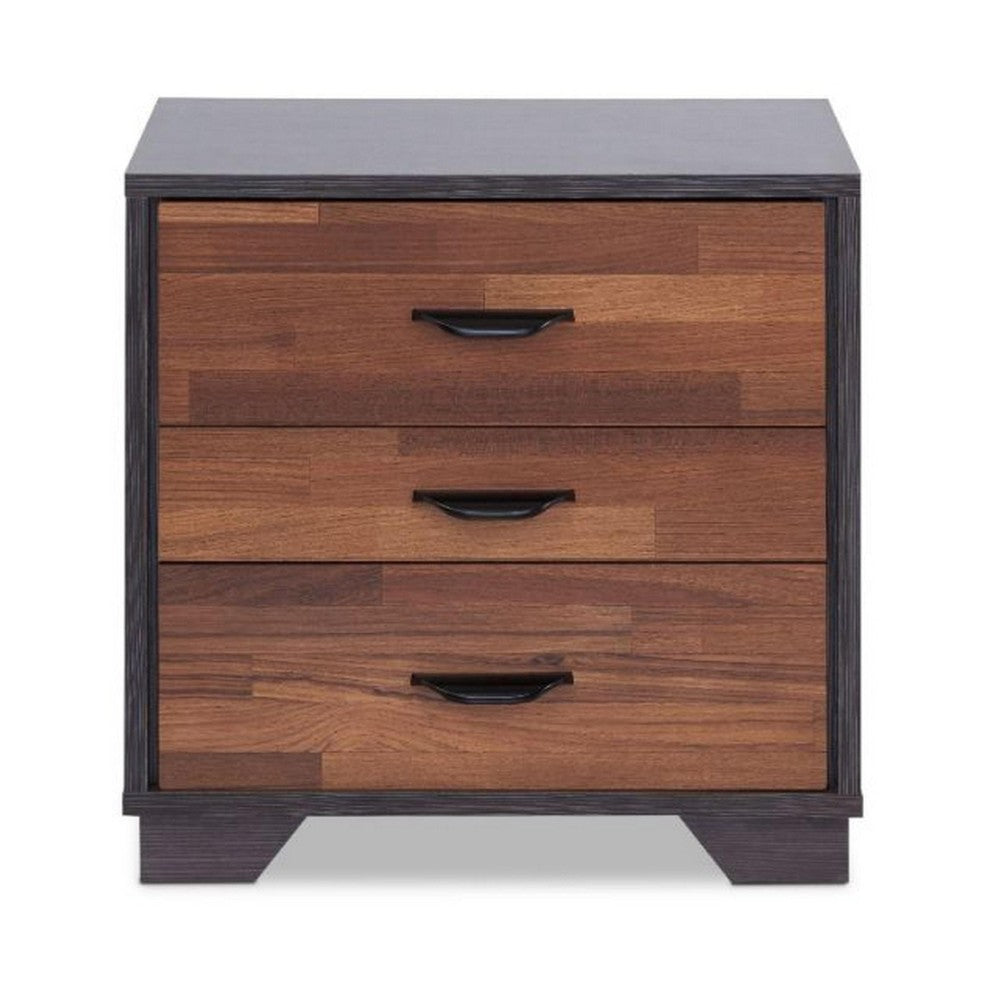 BM154632 Rectangular 3 Drawers Wood Nightstand, Brown
