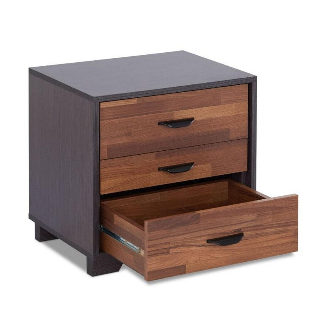 BM154632 Rectangular 3 Drawers Wood Nightstand, Brown
