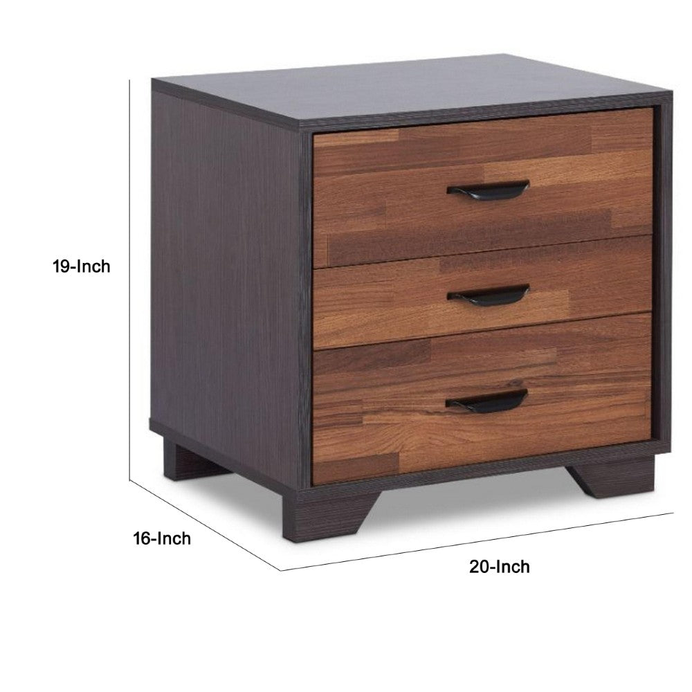 BM154632 Rectangular 3 Drawers Wood Nightstand, Brown