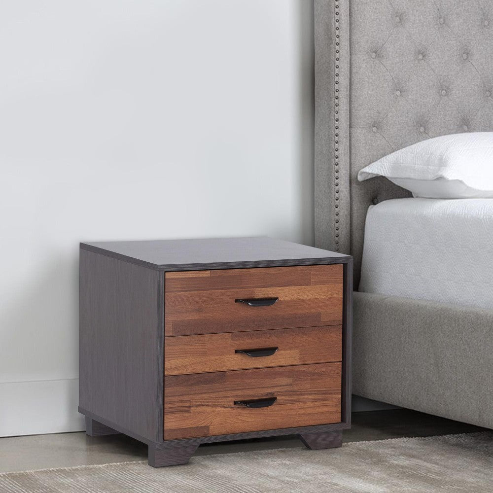 BM154632 Rectangular 3 Drawers Wood Nightstand, Brown