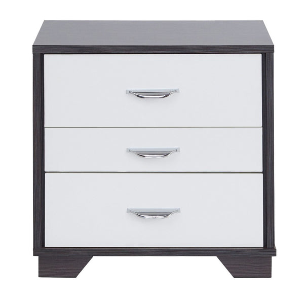 Classic 3 Drawers Wood Nightstand By Eloy, White & Black - AMF-97342