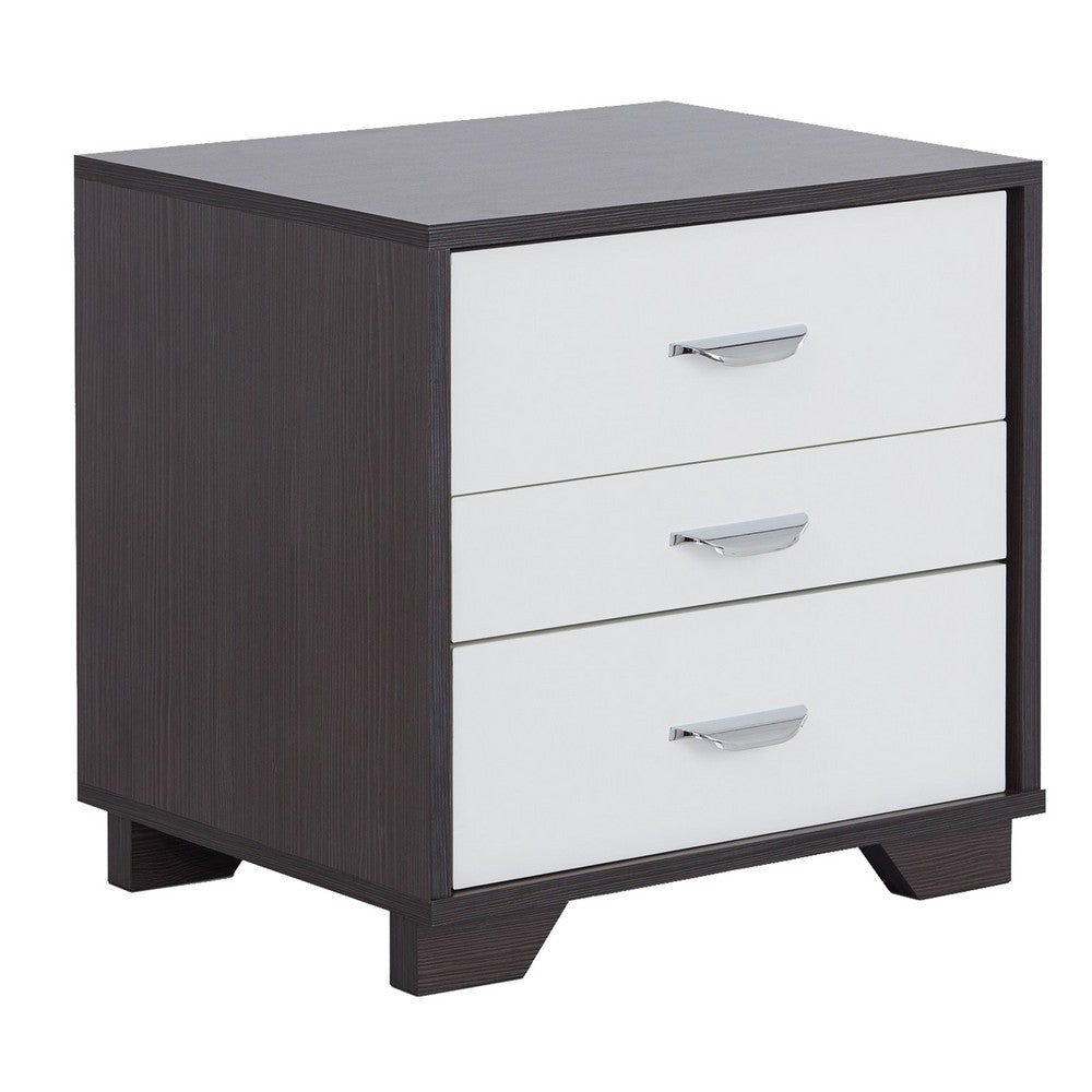 Classic 3 Drawers Wood Nightstand By Eloy, White & Black - AMF-97342