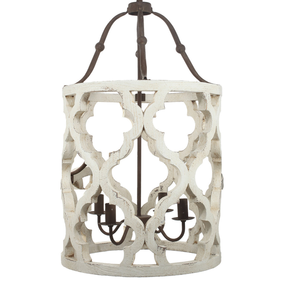 4-Light Wood Chandelier, White - BM154664