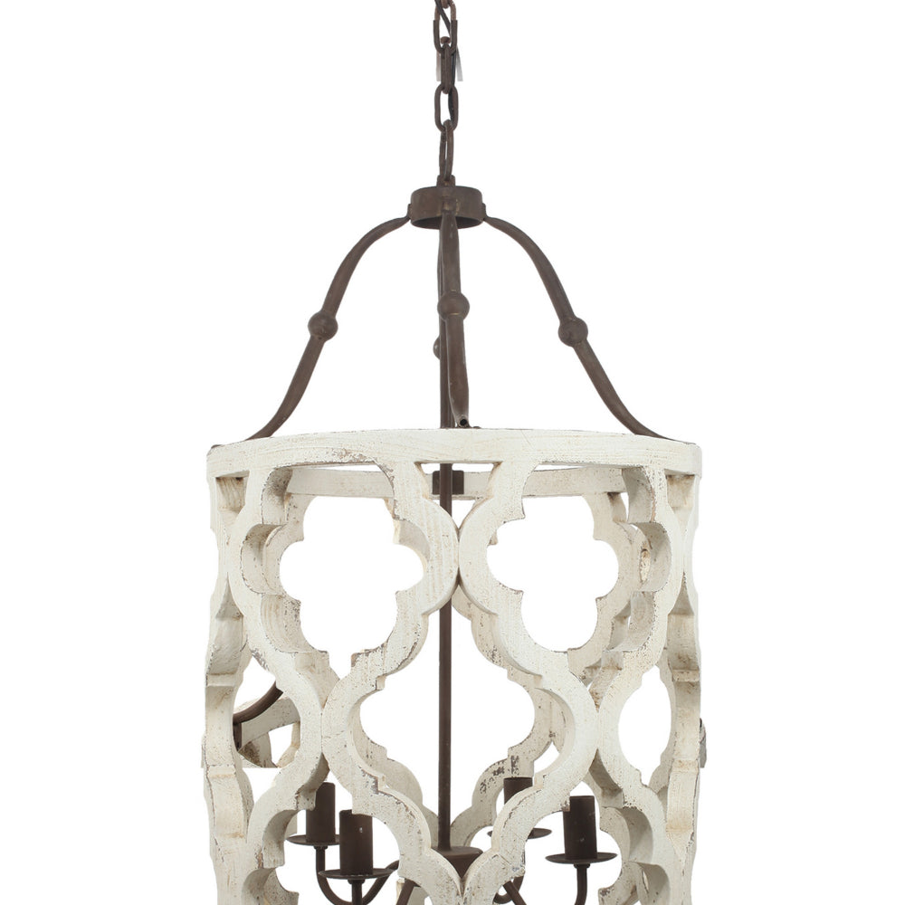 4-Light Wood Chandelier, White - BM154664