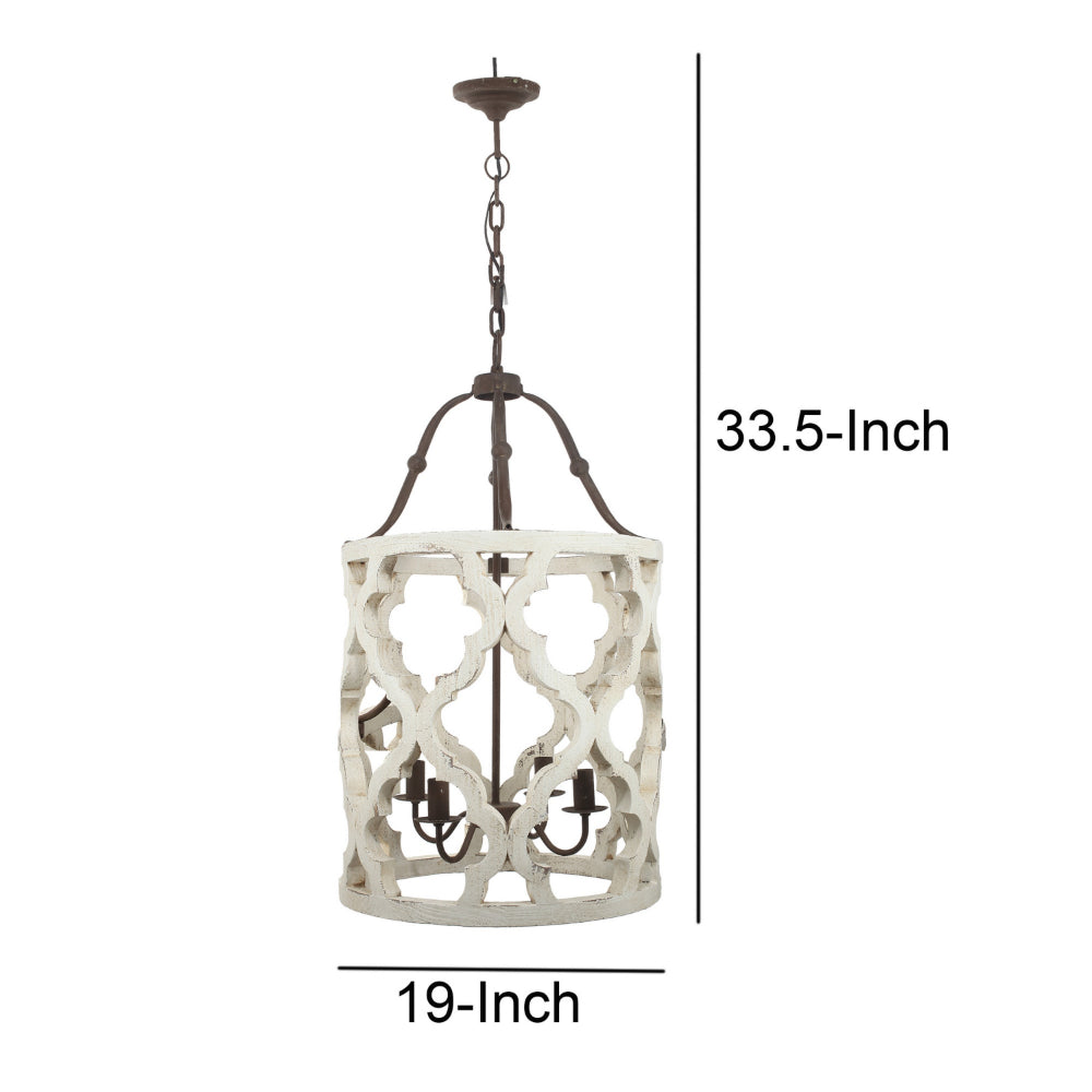 4-Light Wood Chandelier, White - BM154664